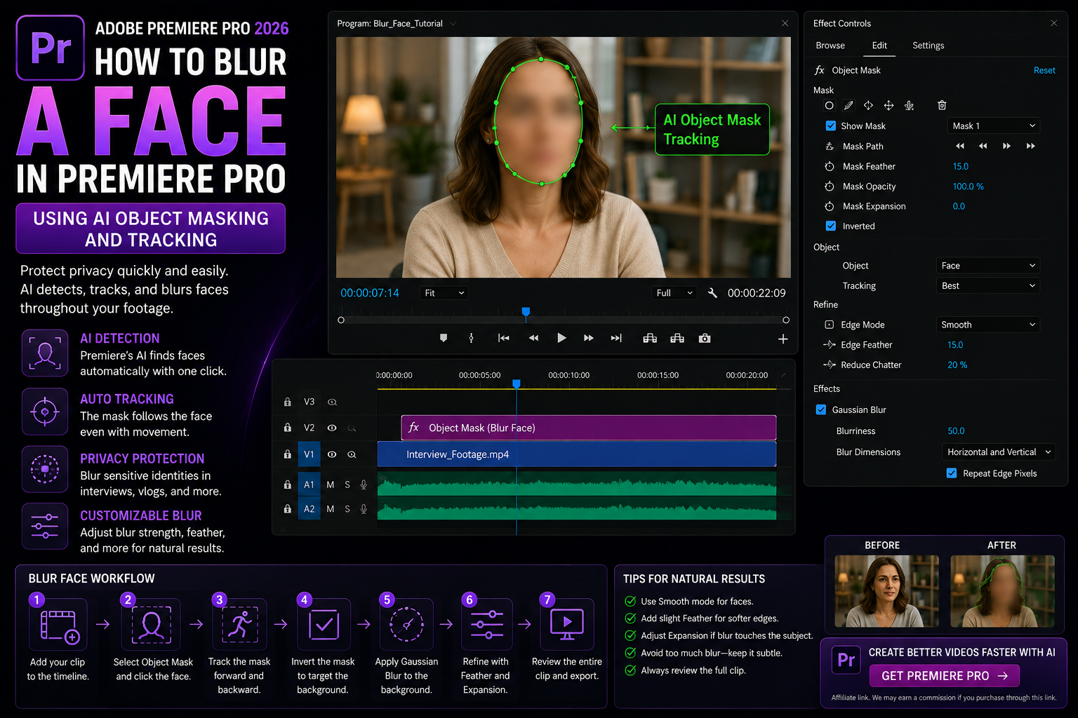 How to Blur a Face in Adobe Premiere Pro Using AI Object Masking and Tracking