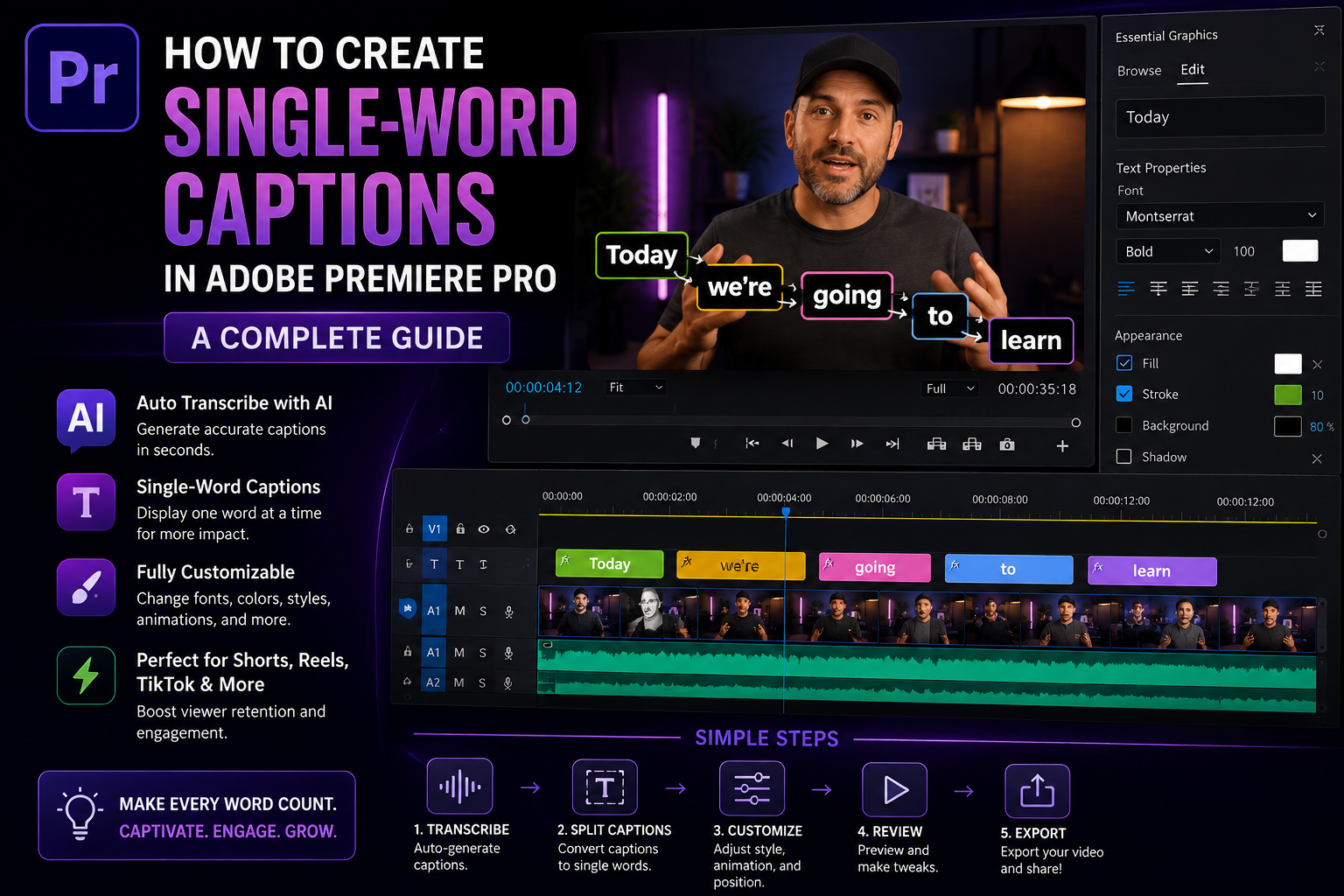 How to Create Single-Word Captions in Adobe Premiere Pro: A Complete Guide