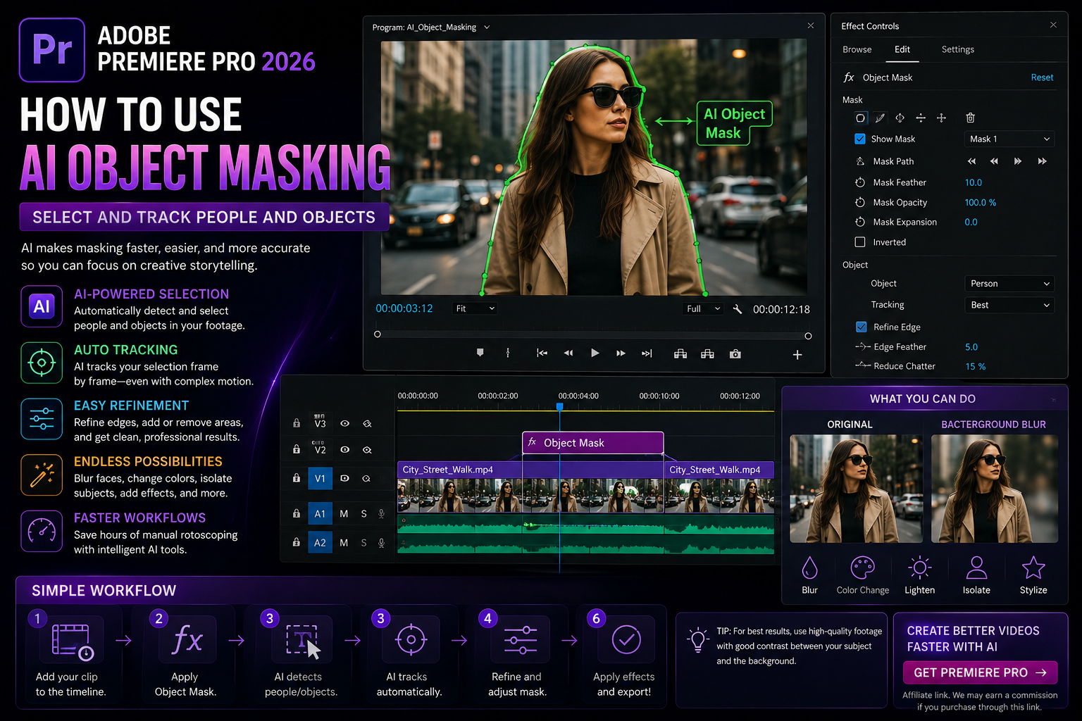 How to Use AI Object Masking in Adobe Premiere Pro: Select and Track People and Objects